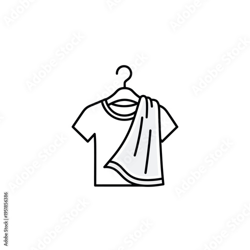 T-shirt and towel draped on clothes hanger line icon