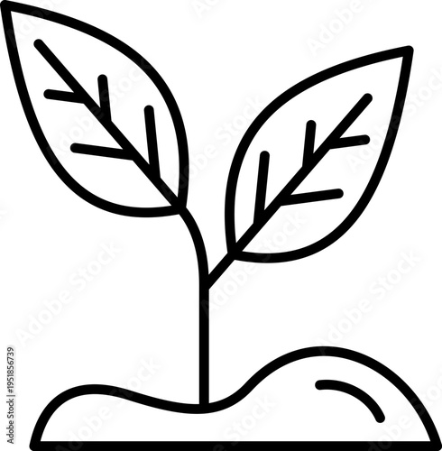 The icon of a small plant seedling growing on the ground symbolizes growth, ecology, organic farming