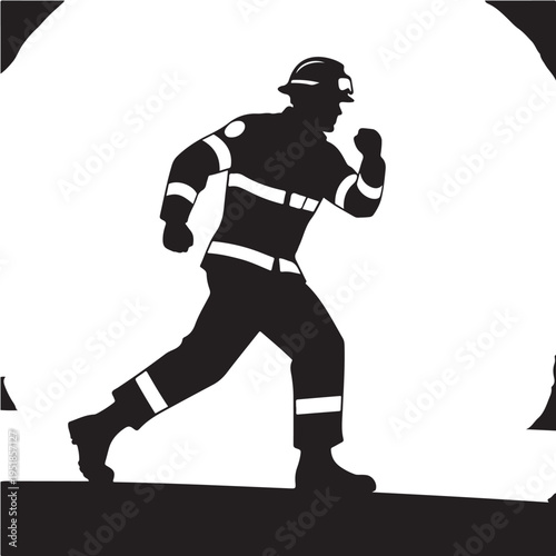 Firefighter Silhouette Running Emergency Response Situation