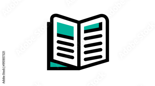 Modern open book or newspaper icon for reading, learning, education, news, and information. Digital vector graphic.