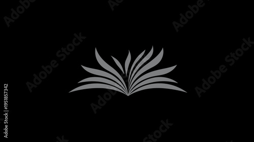 Elegant abstract grey symmetrical graphic design of spreading leaves or an open book on a black background