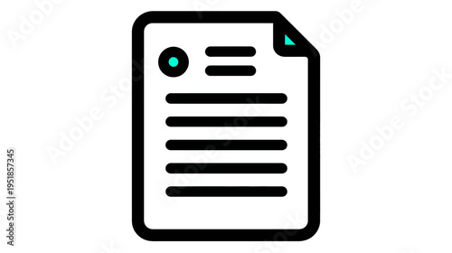 Simple document file icon, paper with text lines and data. Modern vector symbol for content, report, form, or information.