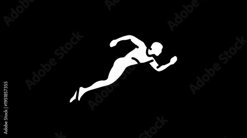 Minimalist white silhouette of a male runner sprinting across a black background, symbolizing speed, agility, and competitive sport.