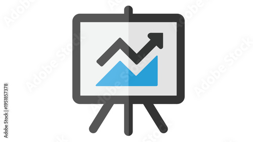 Vector icon of a business presentation board displaying an ascending line graph and area chart, representing growth and financial success.