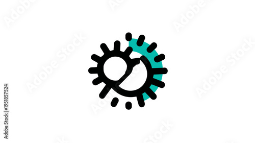 Abstract Interlocking Gears Doodle Icon with Teal Accent. Modern Mechanism, Connection, and Synergy Symbol.