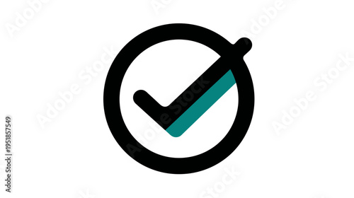 Checkmark in circle icon. Graphic symbol for success, approval, validation, completion, correct, or verification.