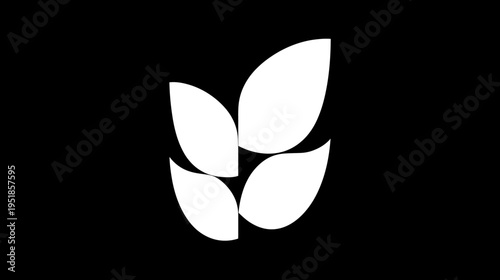 Stylized white leaves graphic on a black background, minimalist nature icon for organic products, eco-friendly designs, and healthy lifestyle