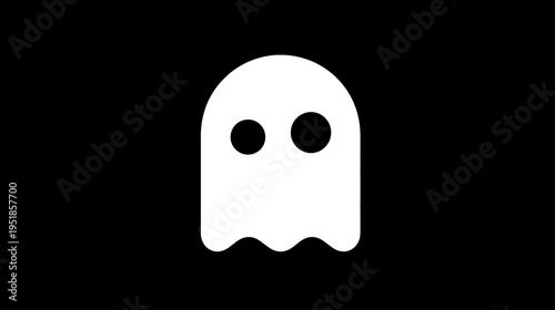 White Ghost Icon on Black Background. Simple Halloween Spooky Spirit Vector Graphic Illustration.