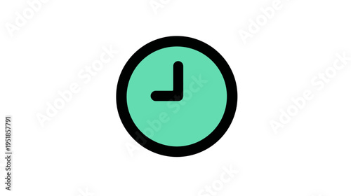 Flat Design Green Clock Icon for Time, Schedule, Deadline, or Punctuality Concept on White Background