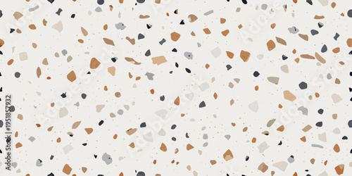 Abstract terrazzo pattern with scattered stone and mineral fragments