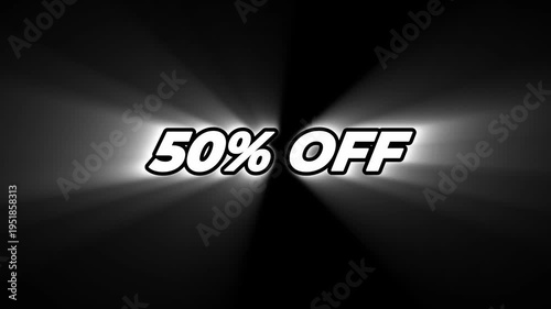 50% OFF text line animation, neno sign effect, glowing neno sign