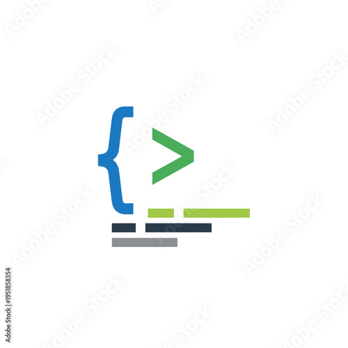 Abstract coding icon with brace and greater than symbol