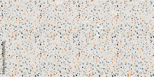 A speckled terrazzo pattern with varied colorful stone fragments on white