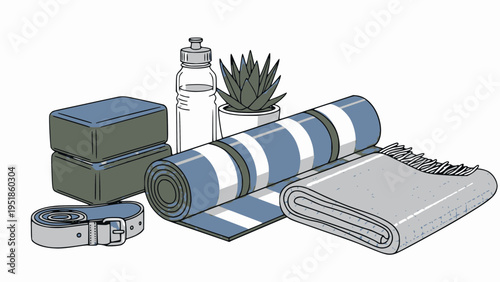 Fitness equipment items are ready for exercise.