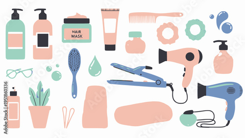 Haircare product icons display various beauty.