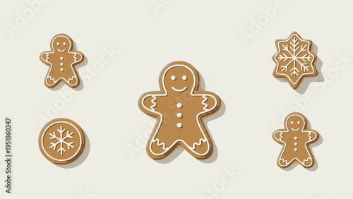 Gingerbread cookies with white icing decoration.