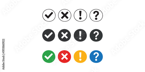 right, wrong, wonder and question mark icons with colorful and outline