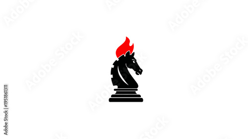 Dynamic black chess knight piece with a vibrant red flame, symbolizing strategy, intelligence, power, and competitive gameplay.