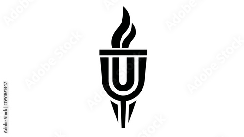 Minimalist black torch icon with a stylized burning flame, representing enlightenment, knowledge, strength, and inspiration.