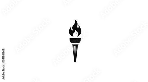 Elegant black torch icon with burning flame. Vector graphic symbol of light, guidance, success, power, victory, and inspiration.