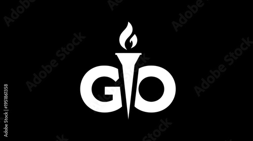 Abstract graphic featuring stylized white letters GD integrated with a flaming torch symbol on a black background, representing knowledge, education, achievement, or aspiration.