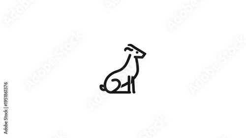 Cute abstract line art dog sitting illustration, minimalist black outline pet graphic design element on a clean white background