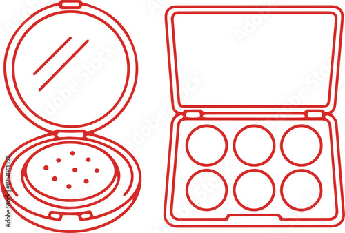 Illustration of a compact and a palette eyeshadow container with compartments