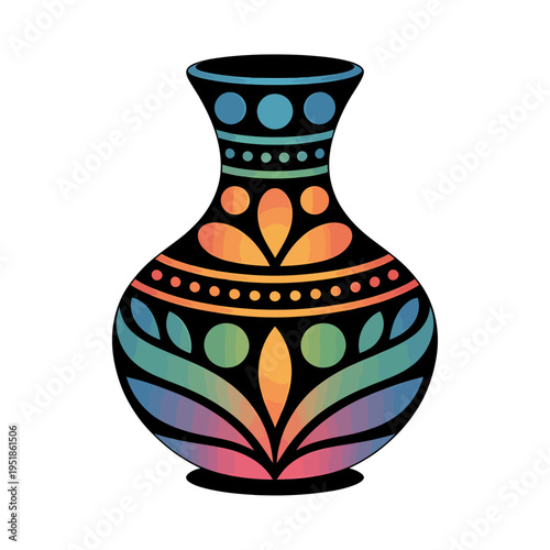 colorful vector illustration of decorative pottery vase with geometric patterns and vibrant gradient design inspired by traditional art and craft isolated on clean background