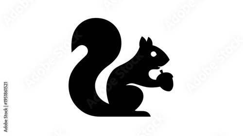 Black Squirrel Silhouette with Acorn Icon - Simple Vector Graphic of Woodland Animal