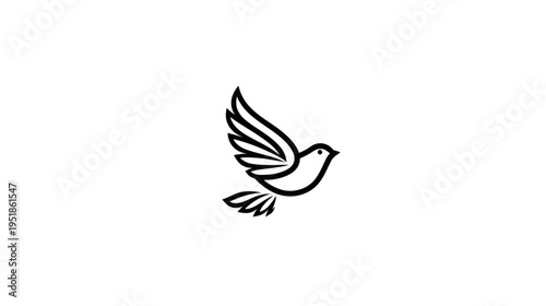 Simple Flying Bird Outline Illustration Isolated on White Background - Minimalist Dove Icon for Peace, Freedom, and Hope