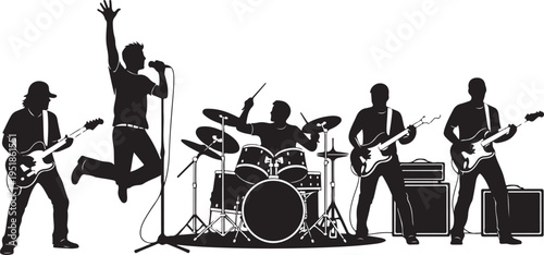 Silhouetted band performing live music on a stage
