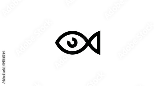 Modern Minimalist Fish Icon with Eye Symbol. Simple Outline Graphic Design Element for Digital Concepts and Branding.