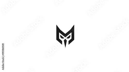 Modern minimalist black owl head logo design, abstract geometric emblem symbol with sharp lines, mask or warrior icon concept