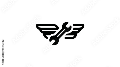 Wrench with wings icon. Fast repair service symbol, automotive engineering, maintenance, mechanic tool graphic.