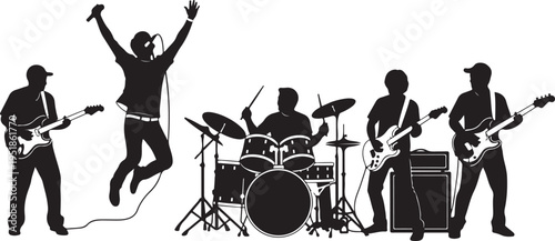 Silhouette of a rock band performing live on stage