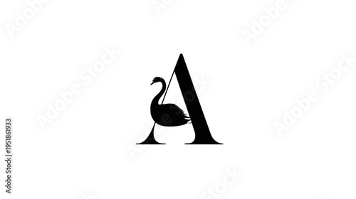 Elegant black swan integrated with capital letter A monogram design. Minimalist, sophisticated alphabet graphic on a clean white background.