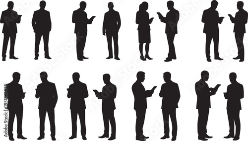 Silhouettes of business people interacting with mobile devices