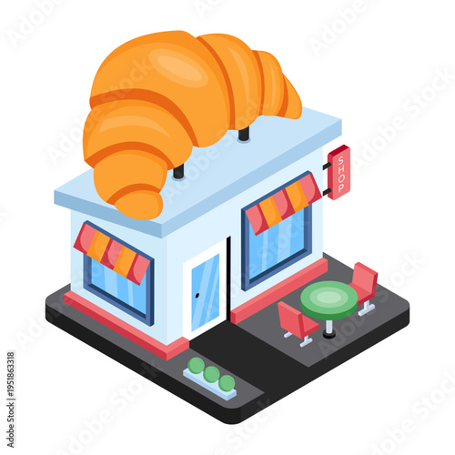 An isometric design icon of bakery shop