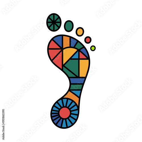 colorful vector illustration of human footprint with geometric mosaic pattern symbolizing identity individuality movement personal journey creativity diversity and modern abstract design concept