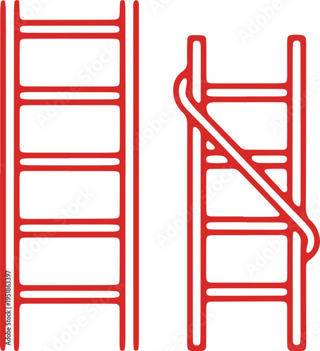 Comparison of straight and extension ladders in red outline design