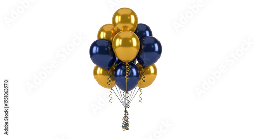 Shiny gold and dark blue balloons isolated on transparent background