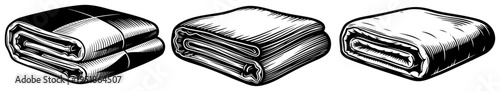 Folded blankets and towels set vector, textile fabric and home comfort collection in hand drawn sketch style