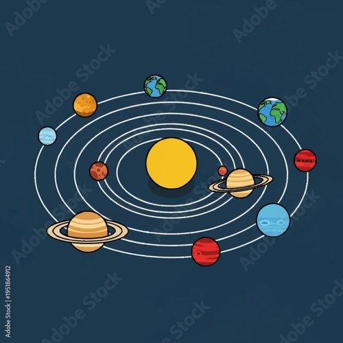 Solar System Planets Orbits Sun Celestial Bodies.