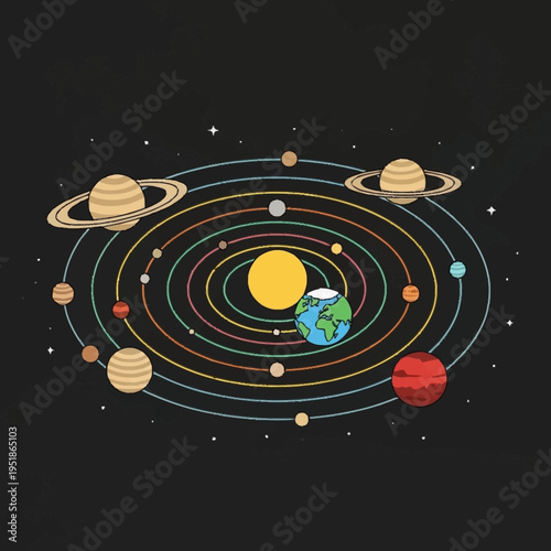 Solar System Planets Orbiting the Sun in Space.