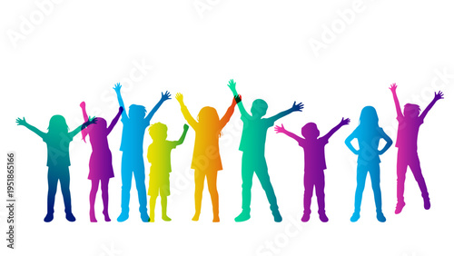 sagome, silhouette, bambini, gruppo di amici, allegria, festa, buon umore