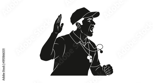 Coach yelling instruction with passion and determination, a powerful vector graphic representing sports leadership and motivational energy