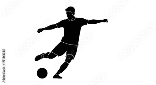 Silhouette of a male soccer player kicking a ball, isolated on a white background, vector art illustration for sports and fitness