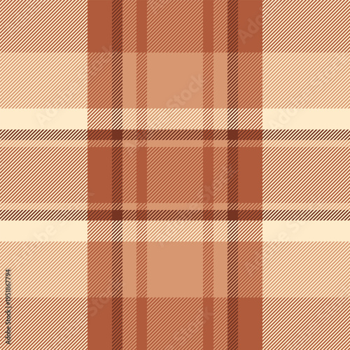 Minimal tartan background seamless, fade textile texture fabric. Printout plaid vector pattern check in orange and blanched almond colors.
