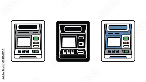 Automated teller machine atm icons set in colorful and flat styles