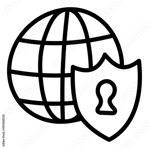 Shield with globe, icon of global security 